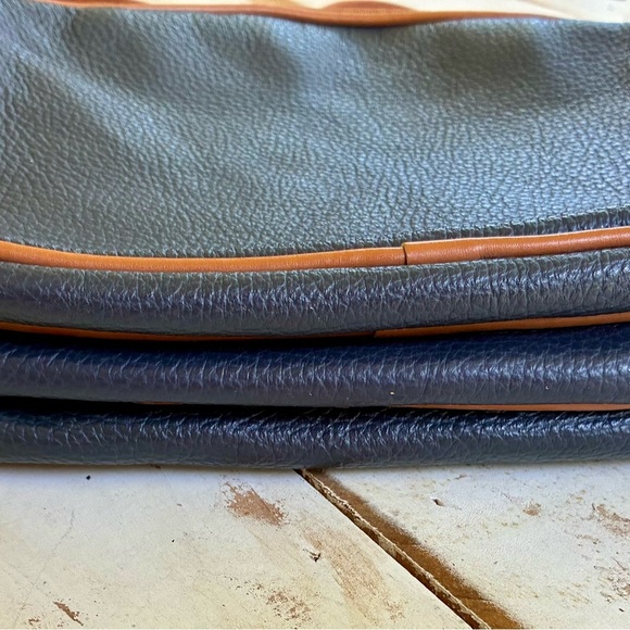 VALENTINA Genuine Leather purse Multi Zipper Crossbody Bag navy blue brown EUC - Picture 9 of 15